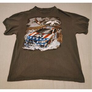 Duck Commander Mens Y2K T-Shirt Olive Green NASCAR Race Car American Flag L